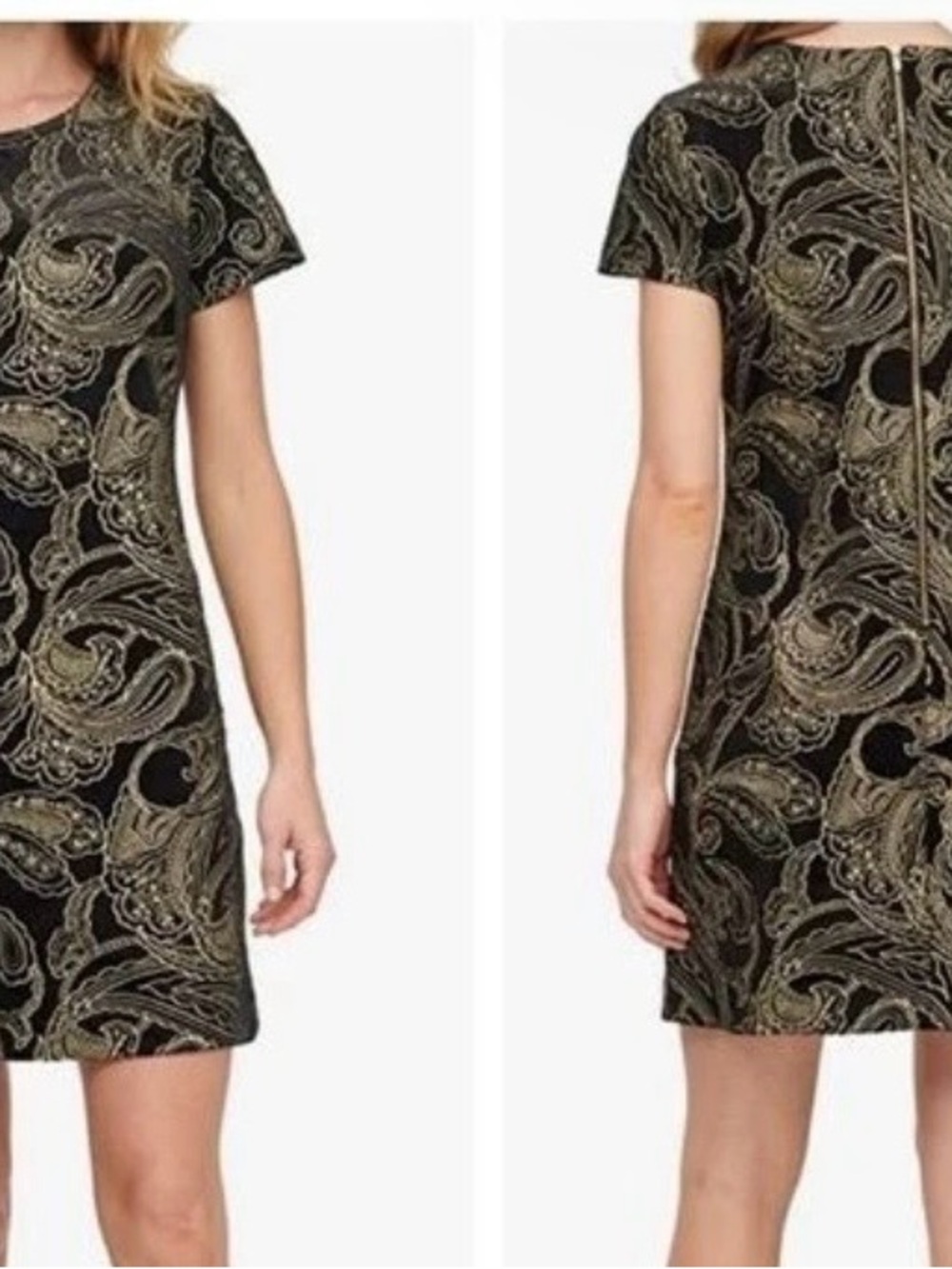 Calvin Klein Collection Black Dress with Gold Paisley